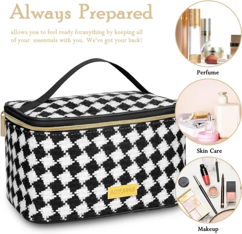 Miniatura 4 de AOYUNHUI Bolsa de maquillaje, bolsa de cosméticos portátil con asa, bolsa de gran capacidad, bolsa con cremallera, organizador de cosméticos