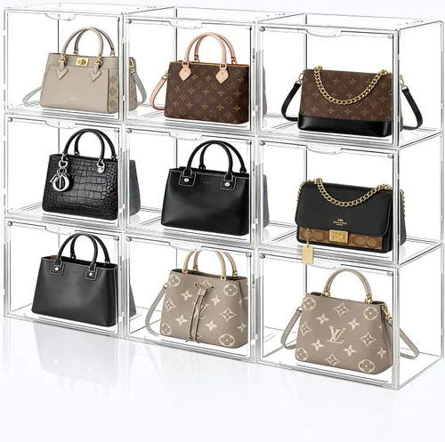 Paquete de 3 organizadores de bolsos para armario, vitrina de acrílico transparente, caja organizadora de almacenamiento con puerta magnética,