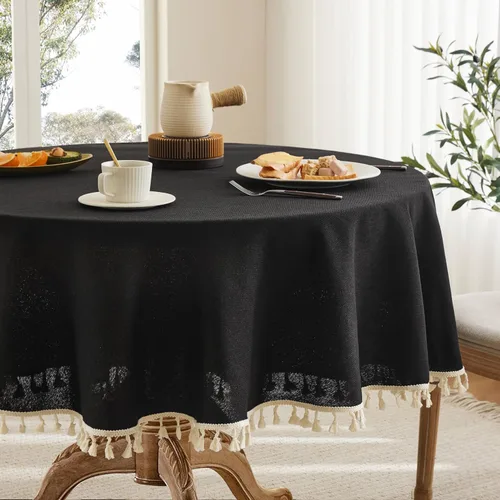 Miniatura 47 de Mantel de lino para mesa cuadrada, 52 x 52 pulgadas, color negro, mantel negro estilo granja, manteles de arpillera resistentes al agua para mesa