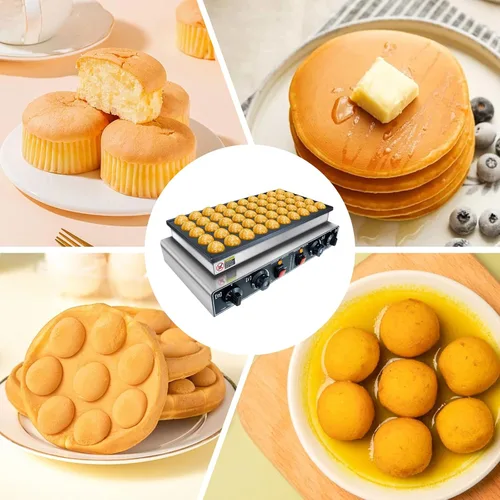 Miniatura 6 de KOOTEN Mini panqueques holandés, 50 wafleras grandes comerciales, máquina eléctrica para hacer crepas, máquina eléctrica antiadherente redonda con 2