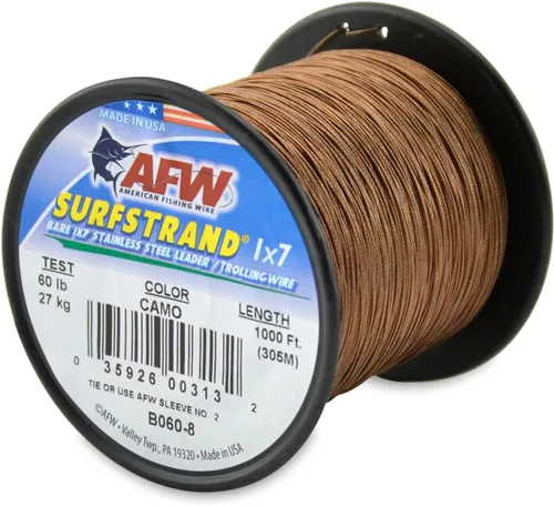 Miniatura 64 de Surfstrand Bare 1x7 Cable Líder de Acero Inoxidable - Línea Líder de Pesca para Agua Salada, 20lb Test - 325lb Test en Brillante, Camuflaje