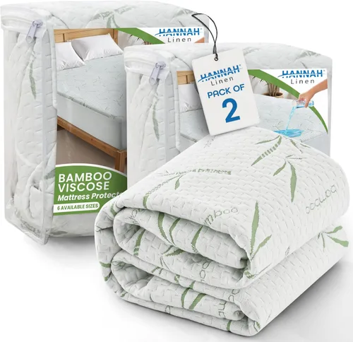 Miniatura 11 de Hannah Linen Protector de colchón de bambú, 100% impermeable, funda de colchón individual – Funda de colchón de bolsillo profundo ajustable de hasta