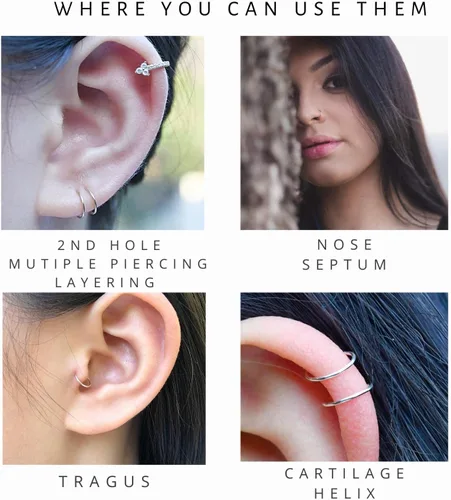 Miniatura 77 de Small Gold or Sterling Silver Huggie Hoop Earrings for Women Cartilage Nose Helix Tragus