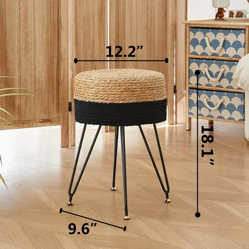 Miniatura 2 de Taburete de maquillaje de tocador, taburete otomano de pasto natural tejido a mano, taburete moderno multifuncional, taburete de tocador