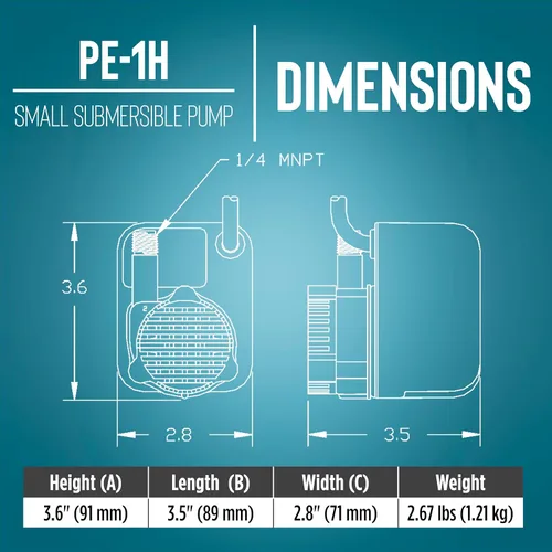 Miniatura 2 de Little Giant PE-1H 518203 Bomba sumergible sumergible de accionamiento directo sumergible de 115 voltios, 1/125 HP, 170 GPH encapsulada con epoxi