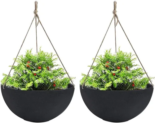 La Jolie Muse - Macetas colgantes para plantas al aire libre, maceta colgante grande con agujeros de drenaje, macetas colgantes negras para flores