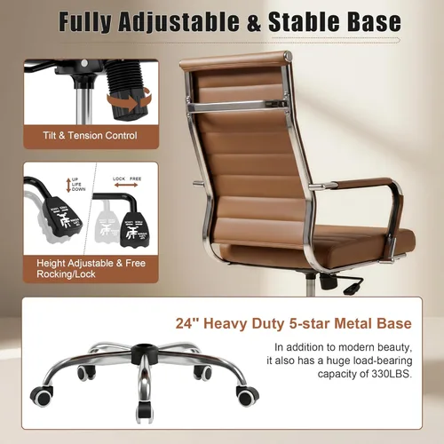 Miniatura 5 de Silla de oficina ergonómica Okeysen, sillas modernas de cuero acanalado para sala de conferencias, silla ejecutiva ajustable giratoria con ruedas