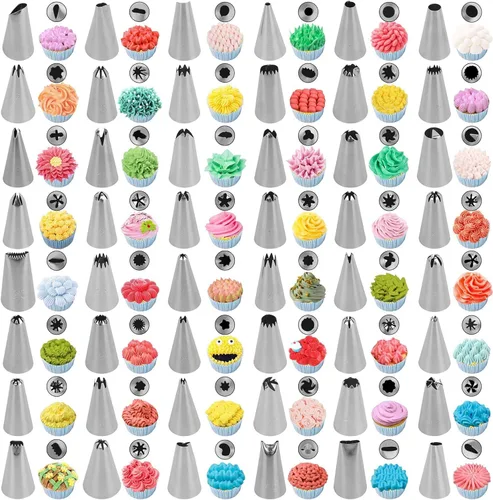 Miniatura 8 de Kit de 207 piezas de suministros de decoración de pasteles para principiantes, tocadiscos de tartas, más de 100 bolsas de tuberías, puntas