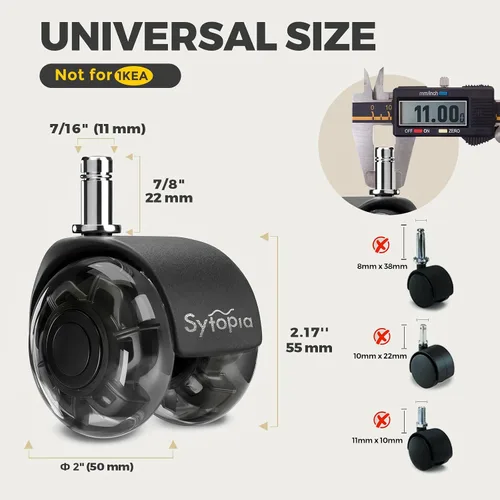 Miniatura 2 de Sytopia Ruedas de Repuesto para Sillas, Ruedas de Silla de Oficina de Servicio Pesado para Suelos de Madera Dura y Alfombra, Reemplaza Ruedas
