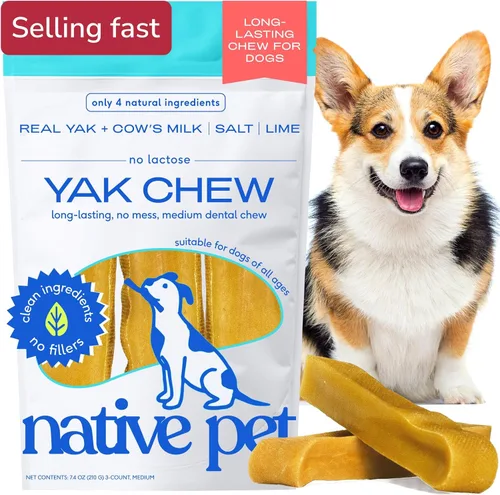 Native Pet Yak Cheese Himalayan Dog Chews – Palitos dentales de larga duración para razas medianas – Masticables de yak del Himalaya 100% naturales