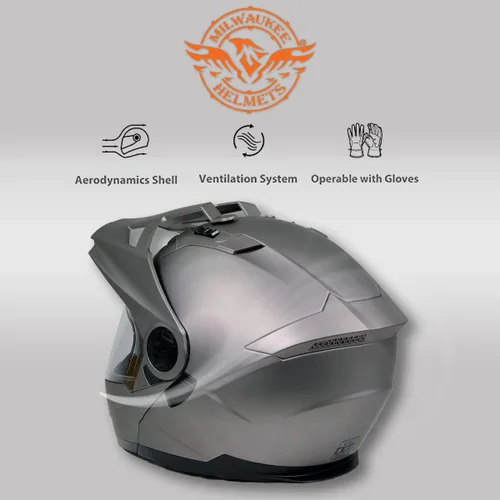 Miniatura 6 de Milwaukee Helmets Silver Ominous Dual Sport Advanced - Casco modular para motocicleta, aprobado por DOT, MPH9822DOT, pequeño