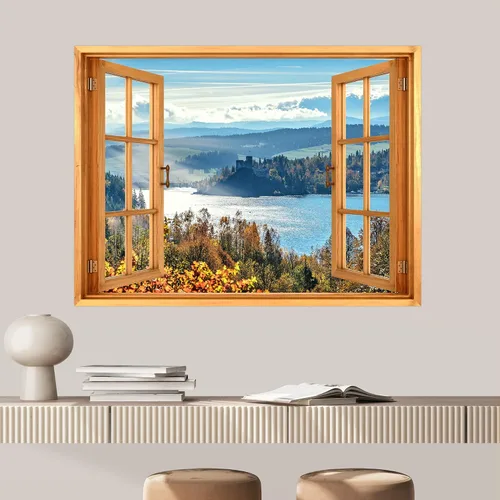 Miniatura 8 de SIGNWIN Adhesivo mural removible para pared, atardecer cielo naranja, otoño, bosque, árbol, paisaje, naturaleza, arte fino, rústico, paisaje