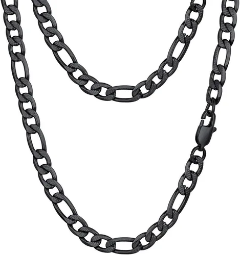 PROSTEEL 316L Stainless Steel Figaro Chain Necklace for MenWomen, Black18K Real Gold Plated, 4mm to 13mm, 14inch to 30inch, Come Gift Box
