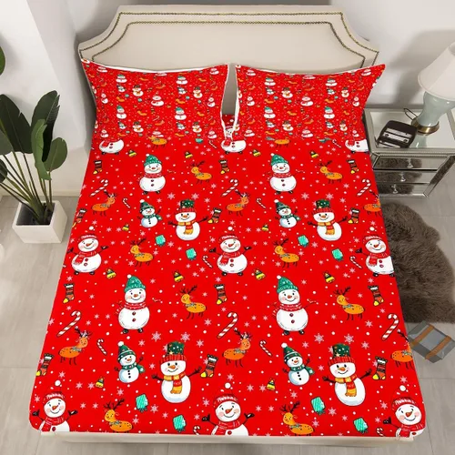 Miniatura 27 de Erosebridal Sábana bajera ajustable de Papá Noel con bolsillo profundo para niños, niñas y niños, juego de ropa de cama de Navidad para niños