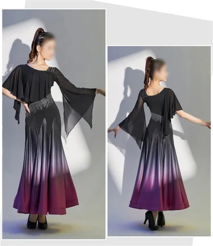 Miniatura 4 de JKUYWX - Vestido de baile de salón de baile para adultos, disfraz de fiesta de baile de tango degradado, traje de baile Foxtrot