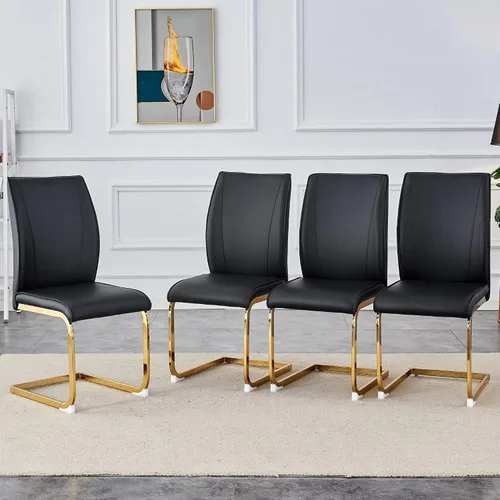 Miniatura 17 de Juego de 6 sillas de comedor modernas, de piel sintética, con respaldo alto, elegantes sillas sin brazos con tubo en forma de C, patas de metal