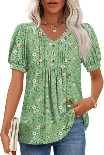 Miniatura 23 de Findsweet Blusas de túnica de verano para mujer, tops casuales y elegantes, manga corta, M-3XL