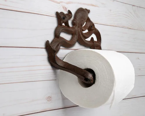 Miniatura 2 de Comfify Soporte de papel higiénico de pulpo de hierro fundido marrón óxido - Cabina náutica Rust Brown octopus; cast iron; 6.69"H x 8.07"L; holds