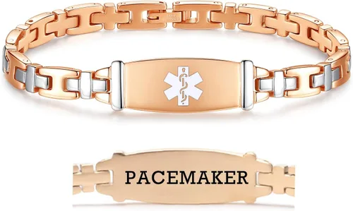 Miniatura 89 de LinnaLove Lady Medical Alert - Pulseras médicas de acero inoxidable para mujer, 7.5 pulgadas