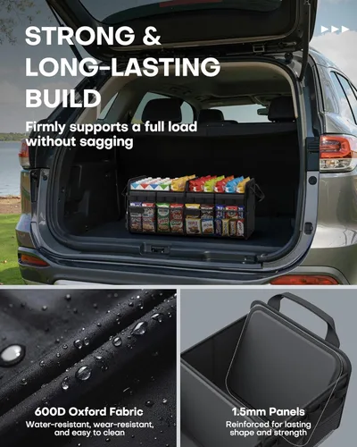 Miniatura 4 de HOTOR Organizador táctico para maletero de automóvil, organizador plegable para maletero de SUV con bolsillo frontal Molle y tiras reflectantes