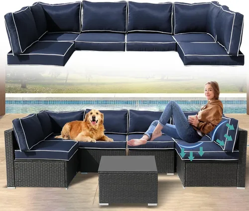 Miniatura 11 de Cojines para muebles de patio, 14 cojines de repuesto resistentes al agua para exteriores, cojines de sofá seccionales para 6 asientos de mimbre