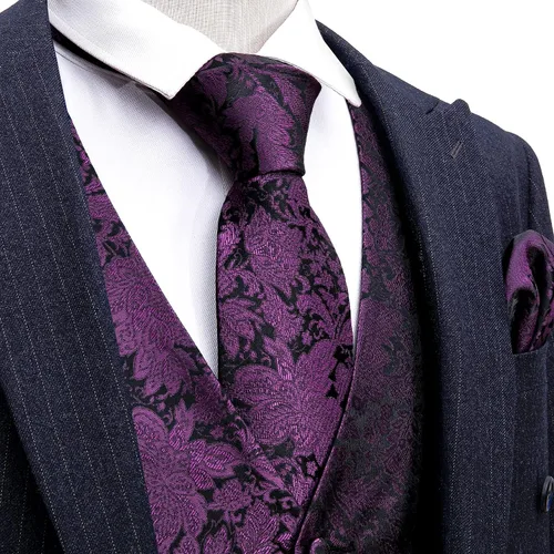 Miniatura 2 de Barry.Wang Chaleco de traje con cuello en V de cachemira para hombre, chaleco de jacquard de seda formalocio, conjunto de 5 piezas