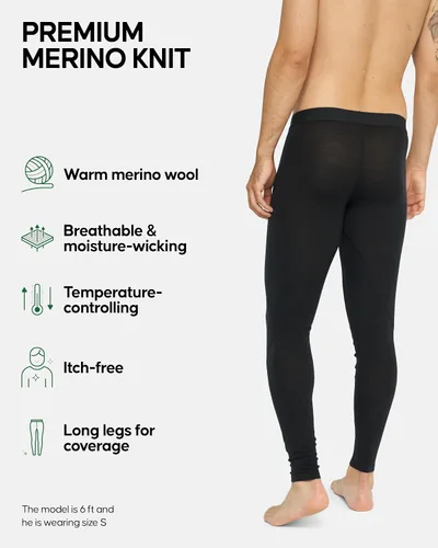 Miniatura 2 de DANISH ENDURANCE Pantalones de capa base de lana merino para hombre, pantalones largos térmicos