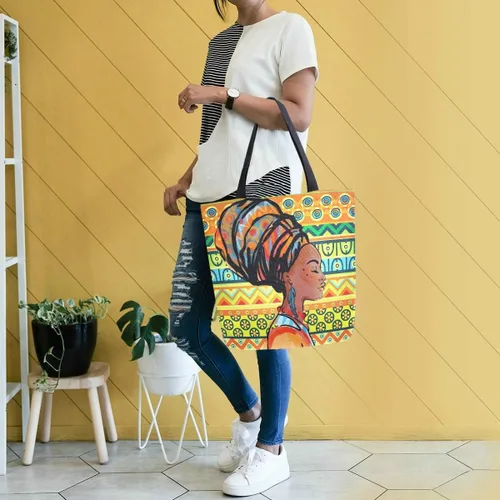 Miniatura 2 de Naanle Bolsa de lona de África grande para mujer, bolsa de hombro casual, bolsa de algodón para exteriores, reutilizable, multiusos, resistente