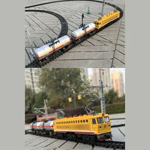 Miniatura 5 de SS7C - Juego de tren de Navidad, locomotora de vapor eléctrica de aleación, ferrocarril ferroviario con carros de mercancía/pista larga, adorno