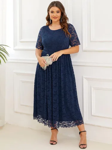 Miniatura 3 de Ever-Pretty Plus Vestidos formales de encaje con cuello redondo y espalda en V para mujer, talla grande, 01482-DA