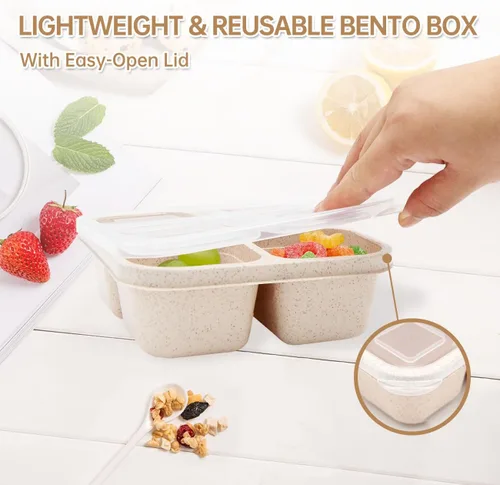 Miniatura 5 de Paquete de 4 Cajas de Almuerzo Bento, Contenedores de Aperitivos de 4 Compartimentos, Caja de Aperitivos Bento Dividida, Contenedores de Preparación