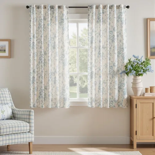 Miniatura 88 de Jinchan Cortinas de Mezcla de Lino con Estampado Floral para Sala de Estar, 84 Pulgadas de Largo, Cortinas con Bolsillo para Varilla y Tab Trasera
