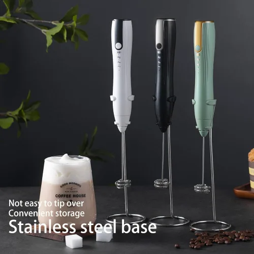 Miniatura 2 de Ruciko Espumador de leche eléctrico recargable de 3 velocidades, acero inoxidable, mini portátil. Carga rápida tipo C para lattes, café, batir