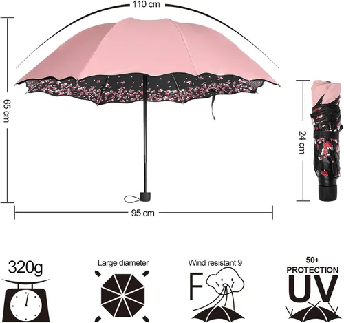 Miniatura 2 de Sakura - Sombrilla plegable resistente al viento anti lluviasol flor de cerezo