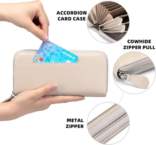 Miniatura 5 de RFID Blocking Womens Zipper Wallet Leather Large Capacity Billfold Clutch Zip Around Wallets for Women