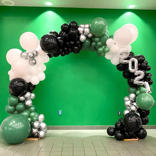Miniatura 8 de Globos verdes y negros, globos metálicos de 12 pulgadas, color plateado, verde, arena, blanco y negro, globos de fiesta de fútbol, helio, globos