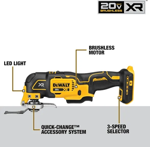 Miniatura 6 de DEWALT 20V MAX XR Herramienta multifuncional oscilante inalámbrica, motor sin escobillas de velocidad variable con luz LED, tiempo de ejecución