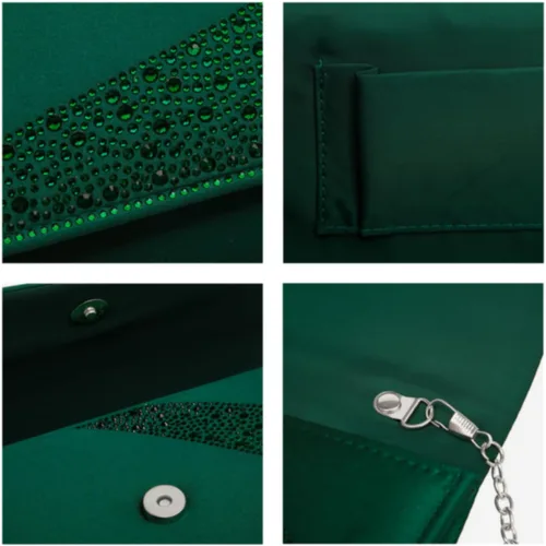 Miniatura 4 de Bolso de mano de noche con diamantes de imitación de satén con purpurina brillante para mujer, fiesta, boda, cóctel, baile de graduación en caja