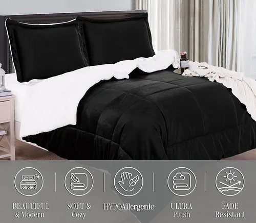 Miniatura 4 de Elegant Comfort Juego de Edredón Sherpa Súper Suave de 2 Piezas de Calidad Premium, Peso Pesado Reversible Alternativa de Plumón Micro-Gamuza, Satén