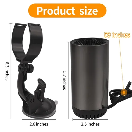 Miniatura 5 de Calentador de automóvil, descongelador portátil de 12 V 150 W, ventilador de calefacción o enfriamiento rápido 2 en 1, enchufe al encendedor
