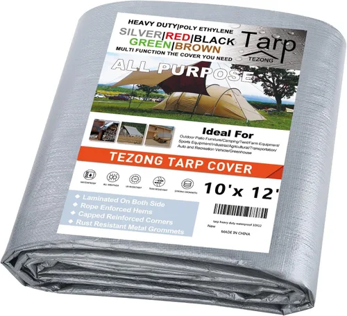 Miniatura 94 de Lonas resistentes impermeables de 4 x 5 pies, paquete de 2 lonas TEZONG negras de 0.472 in. de lona de plástico para exteriores para lluvia