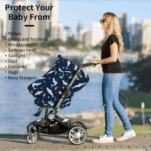 Miniatura 4 de Sharks Ocean Baby Stuff - Funda de asiento de coche para bebé, fundas para asiento de automóvil para niñas y niños, elástica, suave, transpirable