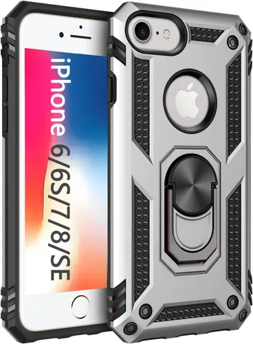 Miniatura 24 de Korecase Funda para iPhone 8, protección de cámara, armadura militar, doble capa, soporte compatible con iPhone 6 6s y iPhone 7 8, color negro