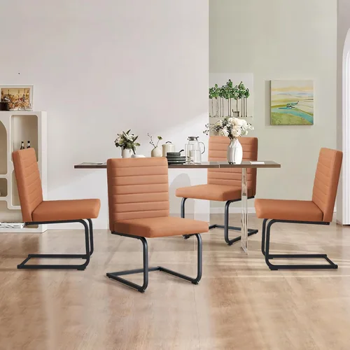 Miniatura 11 de Furniliving - Juego de 2 sillas de comedor modernas tapizadas de tela técnica con patas de acero, respaldo alto, sillas sin brazos para comedor