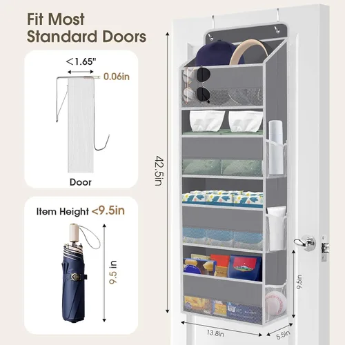 Miniatura 2 de SpaceHacks Paquete de 1 Organizador Sobre la Puerta, Organizador de Almacenamiento Colgante con Ventana Transparente, 40 lb Ultra Resistente Gris