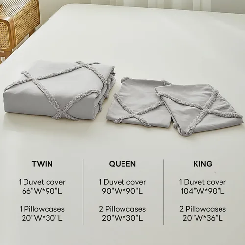 Miniatura 2 de Funda de edredón gris claro, tamaño Queen, juego de funda de edredón suave bohemio copetudo, 3 piezas, con cierre de cremallera, funda de edredón