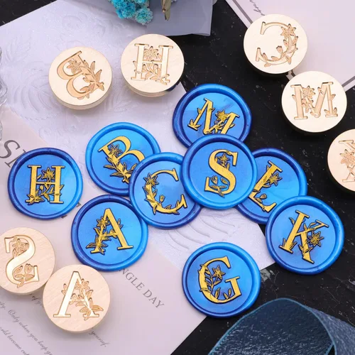 Miniatura 4 de SWANGSA Kit de sello de cera con letra inicial del alfabeto A, elegante sello de sellado de letras florales botánicas con 200 cuentas de cera