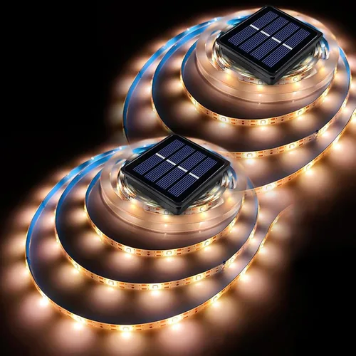 Miniatura 11 de Tira de luces LED solares para exteriores, impermeable, 10 pies, cinta cortable, iluminación de 3000 K, blanco cálido con 8 modos para valla