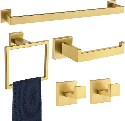 Miniatura 24 de Juego de 5 piezas de accesorios de ferretería para baño en negro mate, juego de toalleros cuadrados de 16 pulgadas para baño, juego de barras