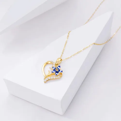 Miniatura 4 de Collar de flor de nacimiento de oro real de 14 quilates para mujer, oro amarillo creado moissanita con colgante de corazón, collares